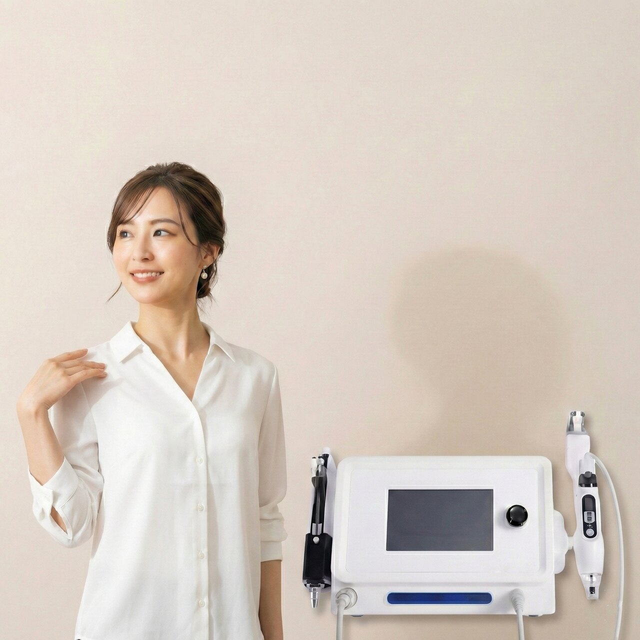 エアージェット バストケアの施術イメージ(女性と美容機器)